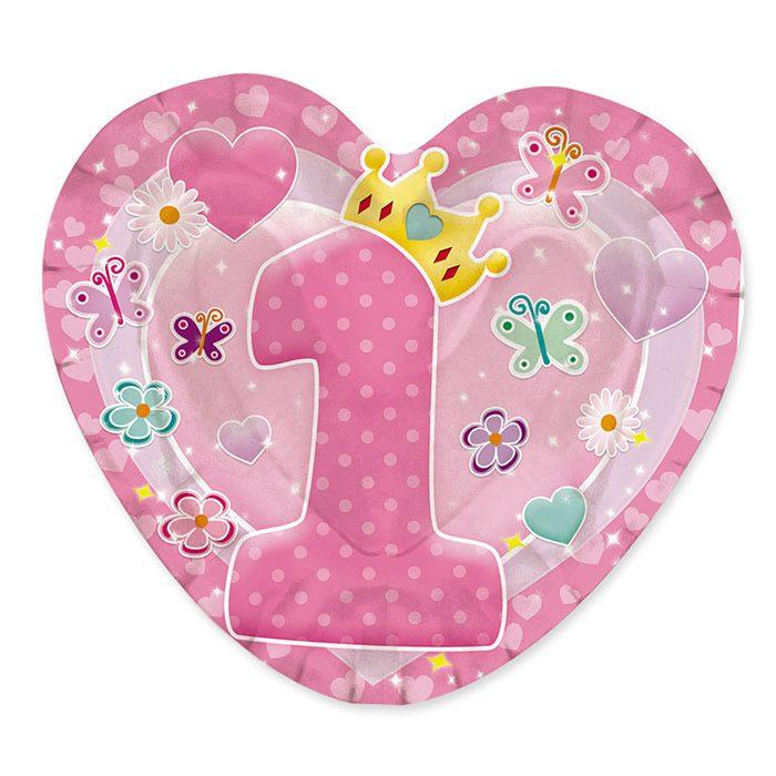 10 piatti cm20 cuore primo compleanno rosa 60916
