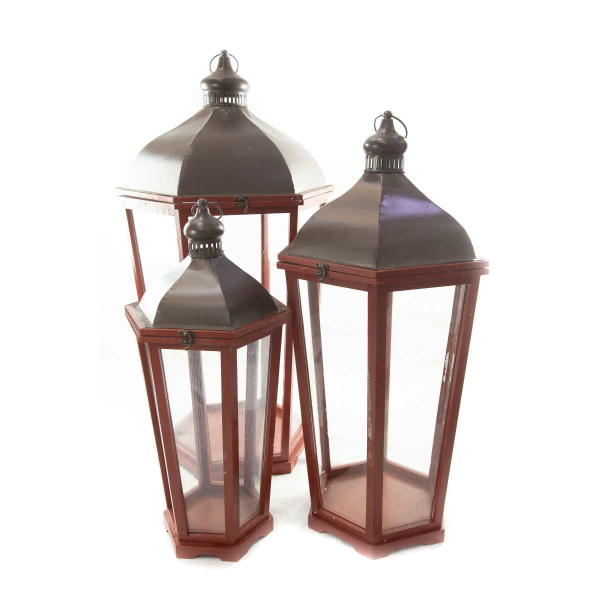 Set 3 lanterne legno/met