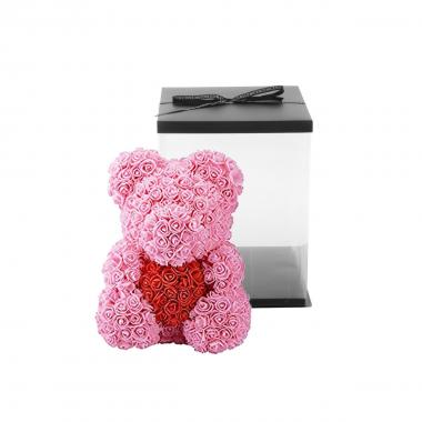 Medium rose teddy bear with heart pink