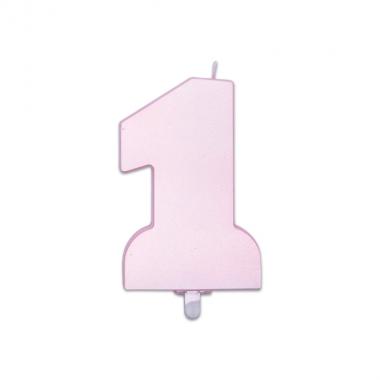 Candelina numero big 1 rosa perla cm.11 + supp.